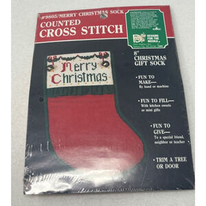 Vtg Cross Stitch Kit Christmas Stocking #9805 Sealed NEW‎ NOS Red Green Needle